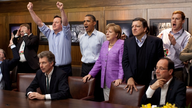 MAY: Political leaders took a break from G8 summit talks to watch the overtime shootout of Chelsea v Bayern Munich in the Champions League final