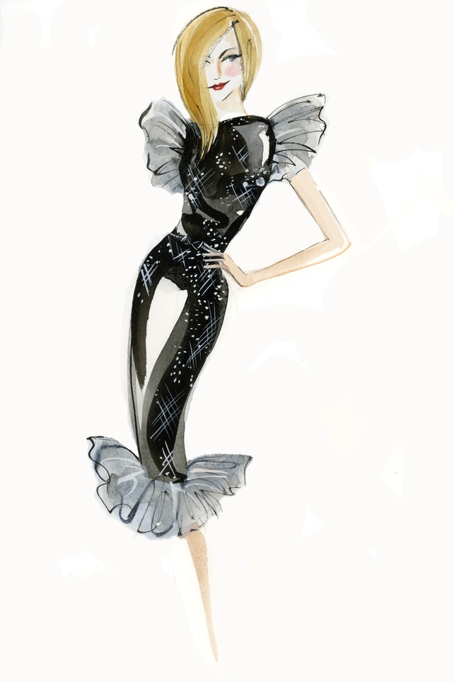 Naula Carey as Reese Witherspoon. Black sequin dress from Coco Boutique €239, Black and Siver 3 drop earings from Coco Boutique €49, Black strap detail shoes from Karen Millen €130