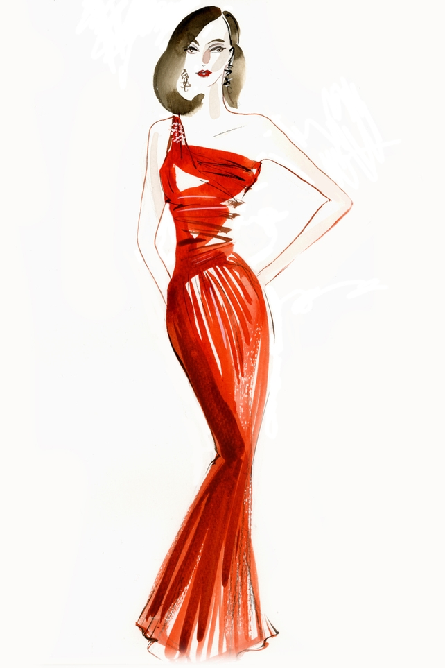 Siobhan Ryan as Natalie Portman. Red taffeta dress from Dirty Fabulous €490,	3 drop silver earings from Chica €65, Black lace peeptoe court from Debenhans €119