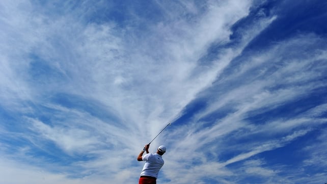 Fredrik Andersson Hed of Sweden splits the fairway - and the sky - at the Portugal Masters