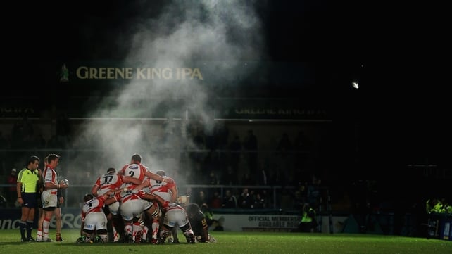 Steam rises from the pack during the Amiln Challenge Cup match between London Wasps and Newport-Gwent Dragons