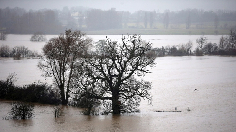 Flooded fields near Tewkesbury in Gloucestershire at the confluence of the River Severn and the River Avon