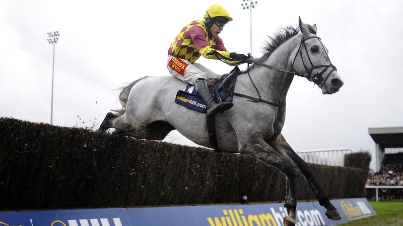 Tom Scudamore riding Dynaste clears the last to win The Kauto Star Feltham Novices' Steeple Chase at Kempton