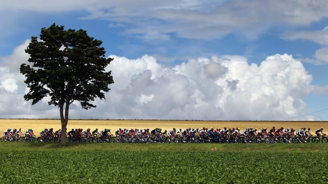 The peloton makes its way through the French countryside on stage six of the 2012 Tour de France