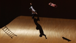 A shot from skating practice in the 'Beach Bowl' during the skating event at the 2012 Australian Surfing Open
