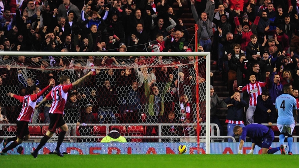 Joe Hart is beaten by Adam Johnson's shot for Sunderland's goal