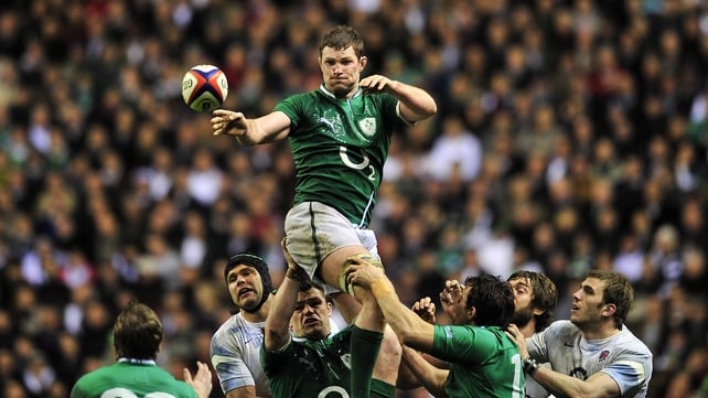 Ireland lock Donnacha Ryan wins a line-out against England at Twickenham