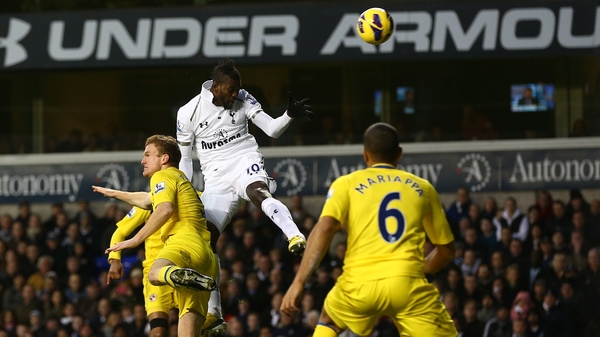 Emmanuel Adebayor of Tottenham scores against Reading
