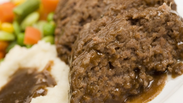Homemade meat loaf with garlic mash