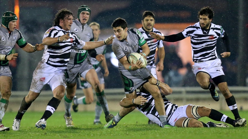 Connacht's Tiernan O'Halloran and Filippo Ferrarini of Zebre