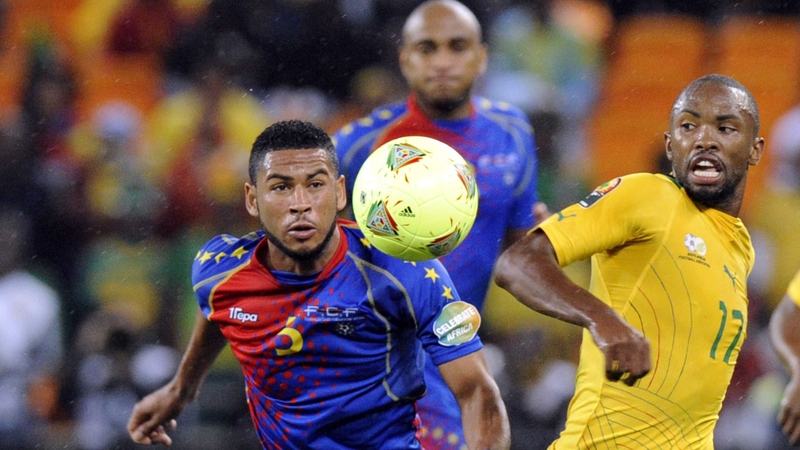 Cape Verde's Babanco and South Africa's Bernard Parker vie for possession at Soccer City