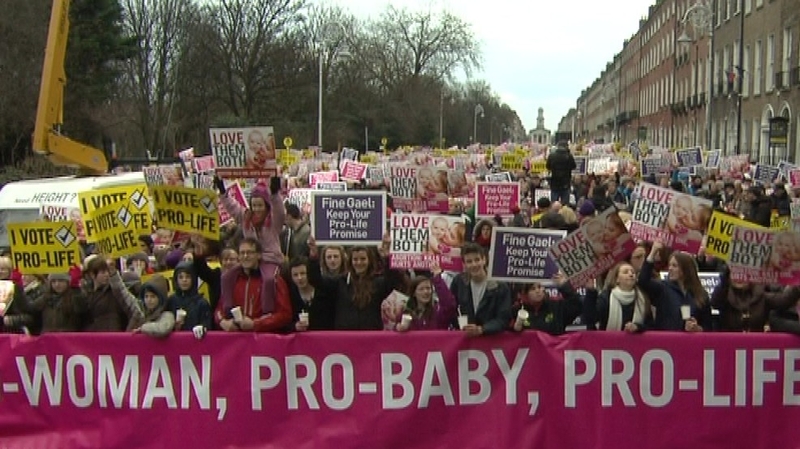 Thousands turned out in Dublin calling on Fine Gael not to renege on its election promise