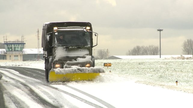 A snow plough in operation at Casement Aerodrome, Baldonnel, Co Dublin (Picture: Terry Healy)