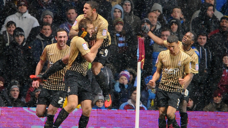 Bradford players in celebratory mood after eliminating their Premier League opponents