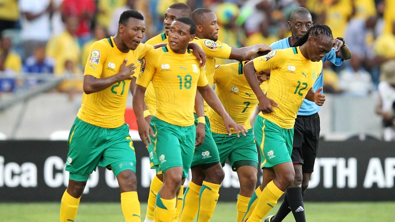 South Africa celebrate their second goal