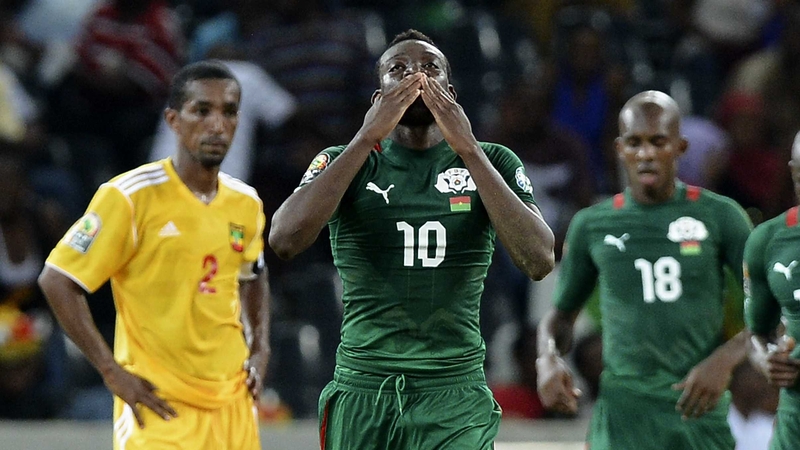 Alain Traore celebrates his goal for Burkina Faso