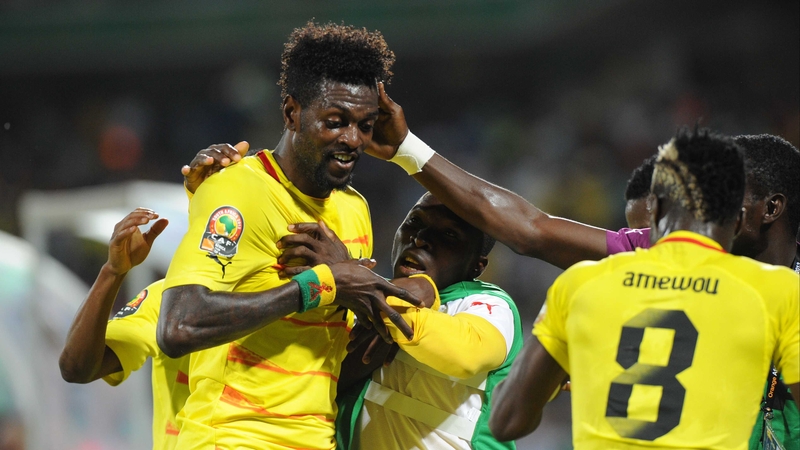 Emmanuel Adebayor celebrates his first-half goal