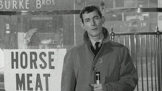 Cathal O'Shannon outside a butcher shop in Phibsboro where they sell horse meat.