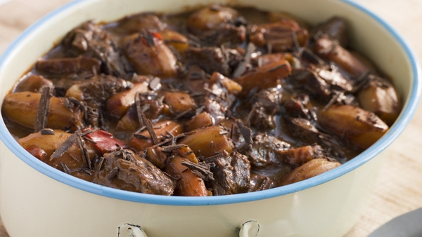 Slow Cooked Steak and Mushrooms in Red Wine