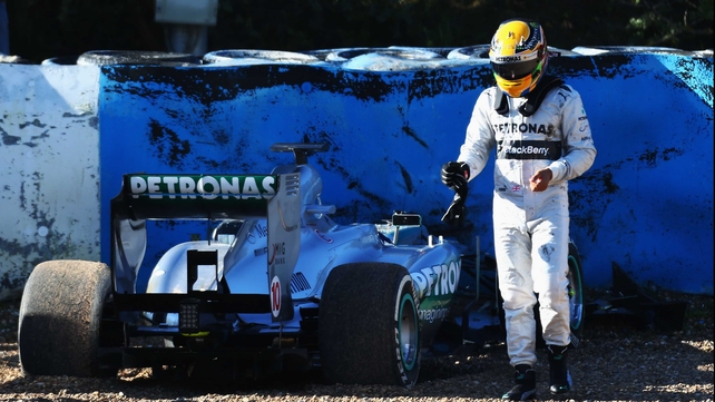 Lewis Hamilton walks away from a crash in testing with his new Mercedes team