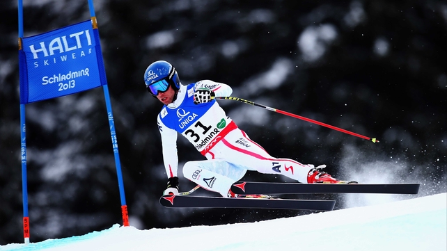 Benjamin Raich of Austria skis in the Men's Downhill Training during the Alpine FIS Ski World Championships