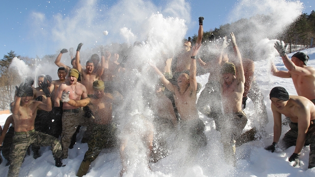 South Korean and US marines hold joint winter exercises in Pyeongchang-Gun in South Korea
