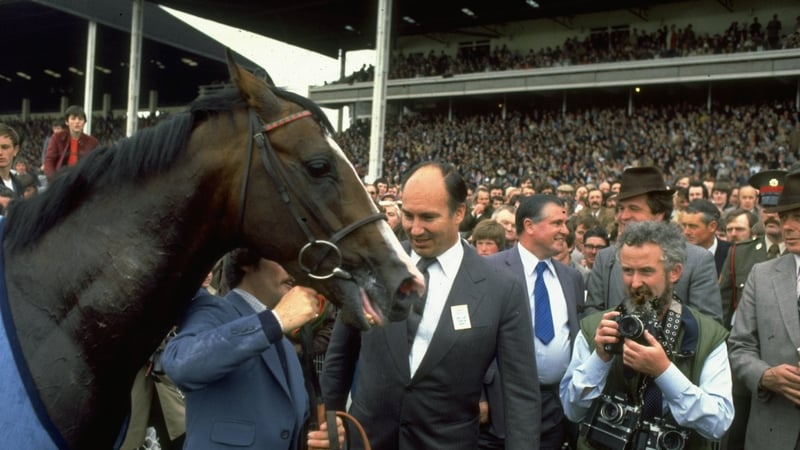 The Aga Khan with Shergar after the Irish Derby win in 1980