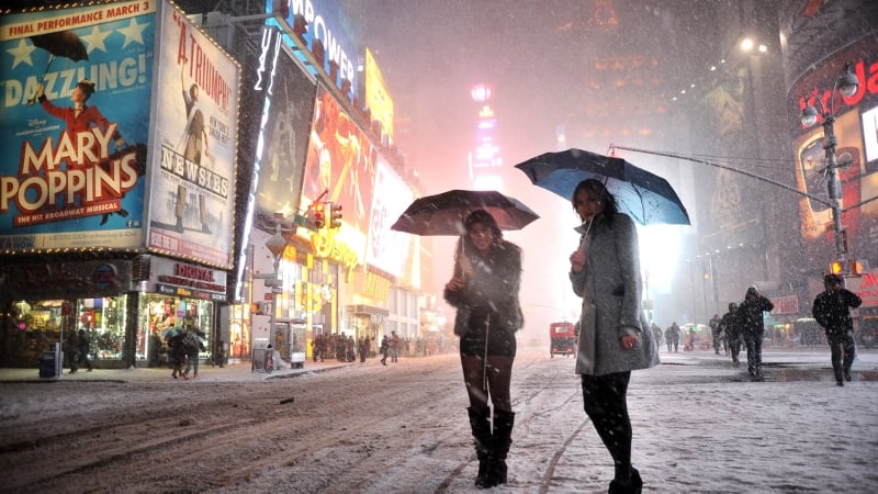Snow blankets Times Square in New York