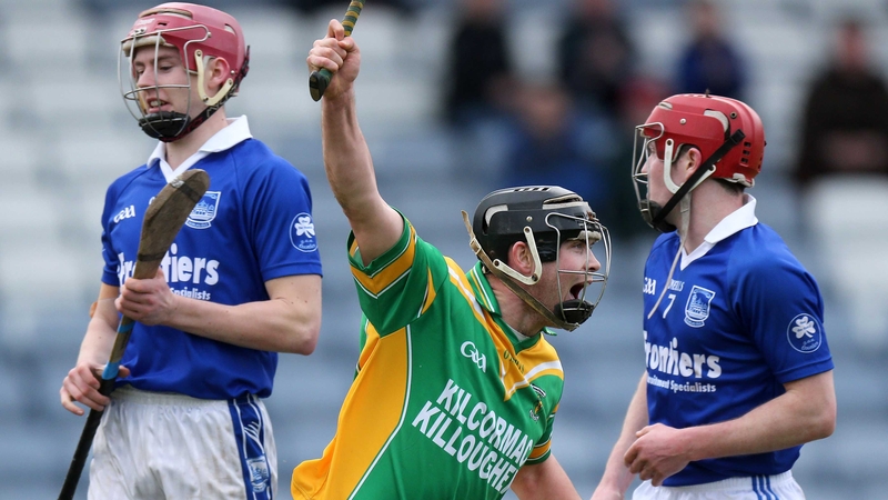 Dan Currams celebrates his goal for the Offaly kingpins