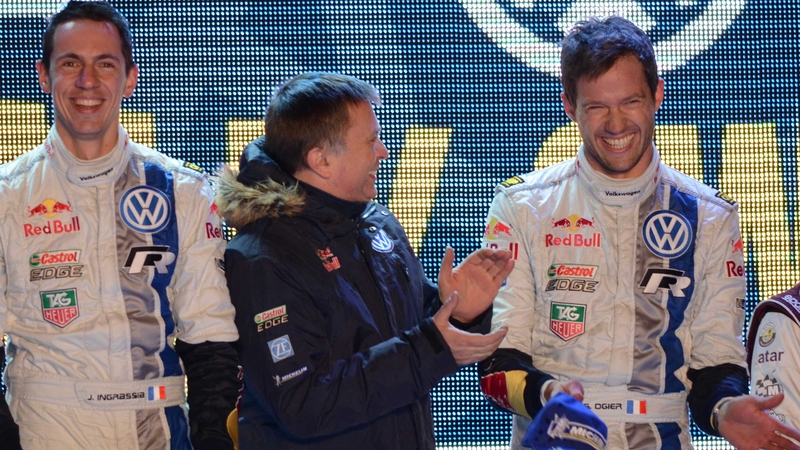 Ogier (r) on the victory podium afterwards