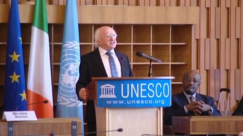 President Michael D Higgins addresses delegates of UNESCO