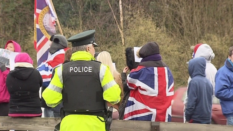 40 people protested outside the PSNI headquarters at Knock on the outskirts of Belfast this afternoon