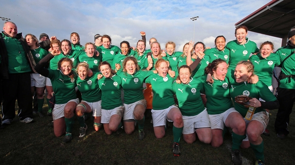 The Irish women celebrate their victory over Scotland