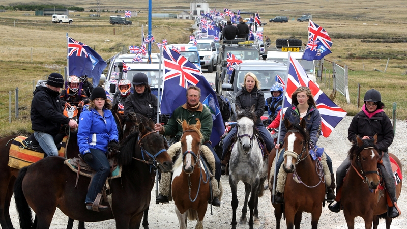 The mood was festive as islanders lined up in the cold to vote in the capital Stanley