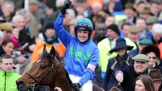 Ruby Walsh celebrates victory in the feature race on Hurricane Fly