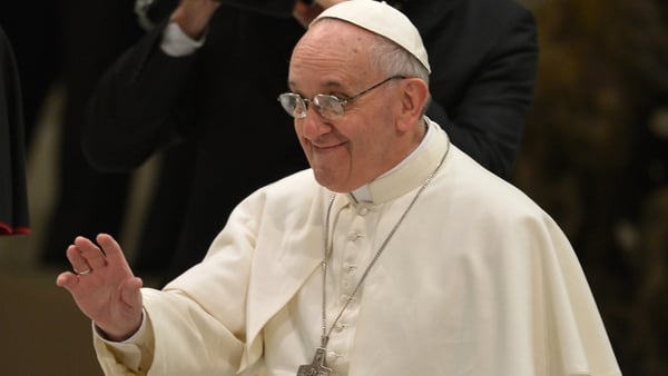 Pope Francis greets journalists in Rome