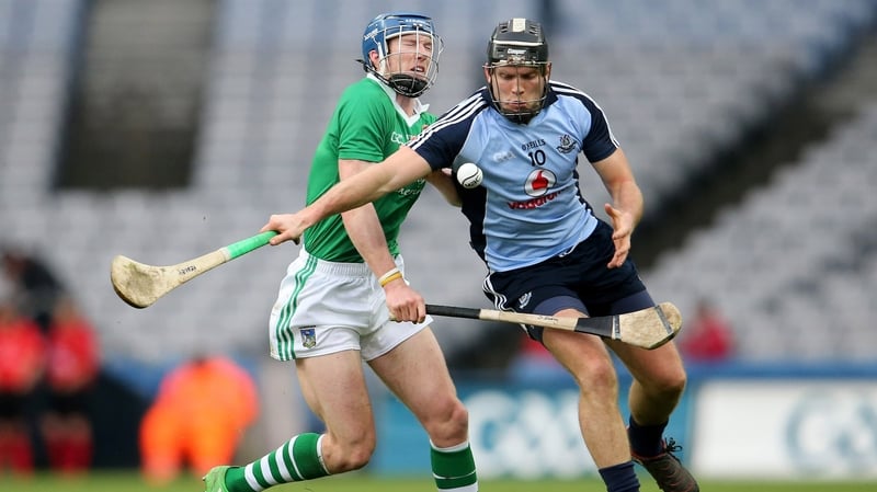Dublin dual star Conal Keaney goes past Seamus Hickey of Limerick