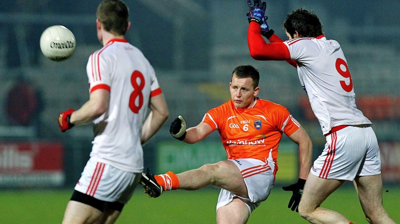 Armagh's Declan McKenna under pressure from Louth duo Paddy Keenan and Brian Donnelly