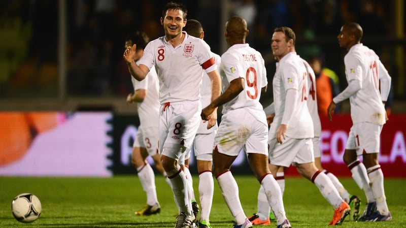 Frank Lampard celebrates his goal as England hit eight past San Marino