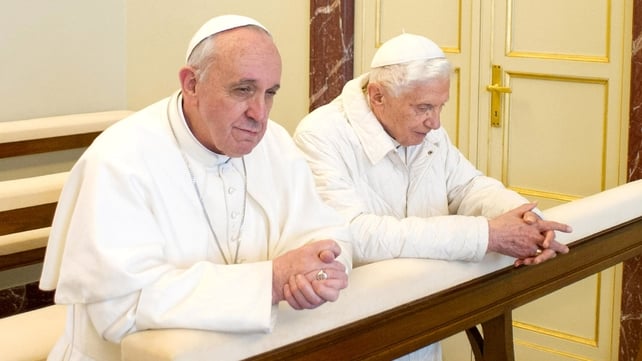 Francis prays with his predecessor at the papal summer residence of Castel Gandolfo