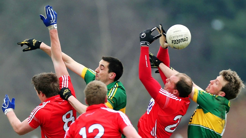 Cork's Aidan Walsh, Andrew O'Sullivan and Alan O'Connor with Anthony Maher and Donnchadh Walsh of Kerry