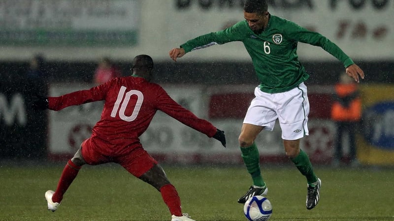 The Republic of Ireland's Kane Ferdinand takes on Portugal's Francisco Junior