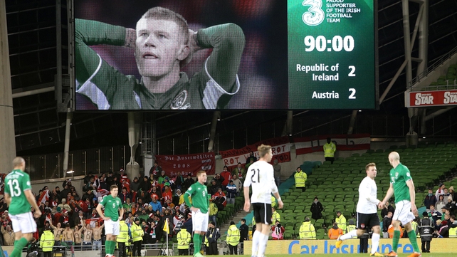 Ireland's quest for World Cup qualification suffered a blow after a 2-2 draw with Austria at Lansdowne Road
