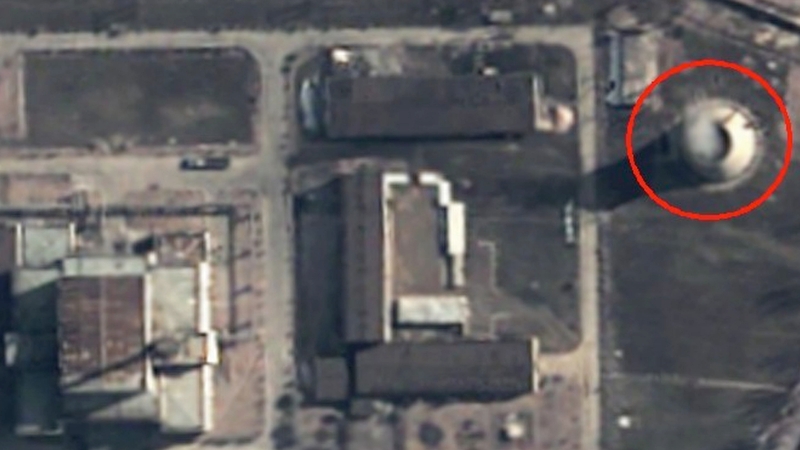 This 2003 image from GlobalSecurity.org is believed to show a steam plume rising from a nuclear reactor at Yongbyon