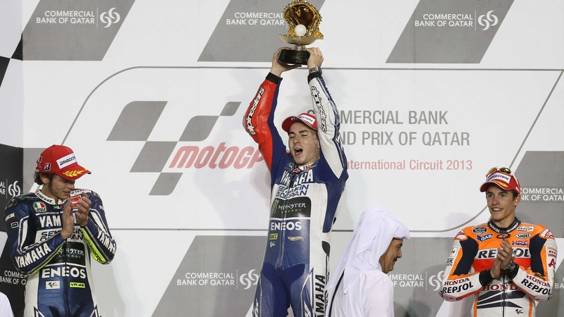 Jorge Lorenzo takes the plaudits on the winners podium
