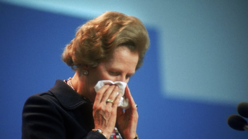 Mrs Thatcher pictured the day after the day after the IRA bombed the Grand Hotel in Brighton in 1984