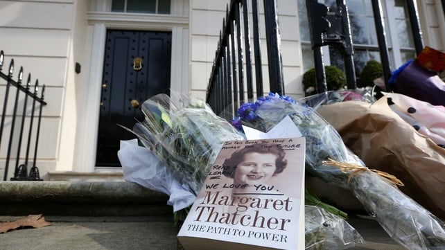 Tributes outside Baroness Thatcher's home in London