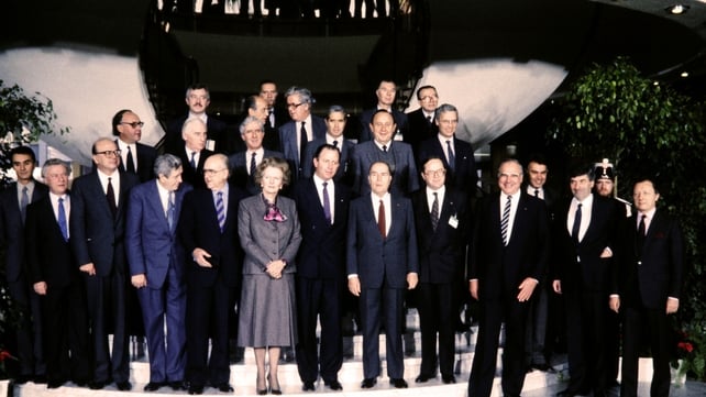 Leaders of the European Community pose in Luxembourg before reaching the basis of a political agreement on Single European Act in 1985