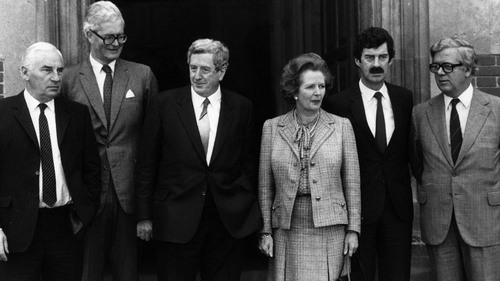 Margaret Thatcher and Garret FitzGerald (centre) prior to the Anglo-Irish summit meeting at Chequers