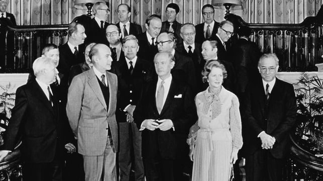 European leaders at an EEC summit in Dublin in 1979 including Taoiseach Jack Lynch, French President Valery Giscard d'Estaing and Margaret Thatcher